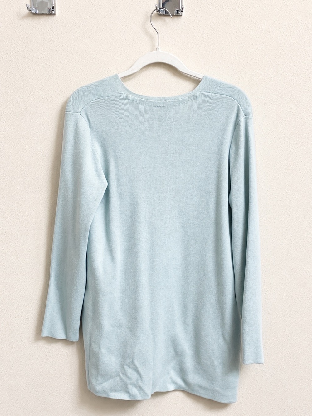 Tesori 100% Extra Fine Merino Wool Button Front Cardigan Sweater Light Blue S - Picture 2 of 3
